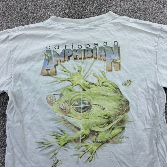 Vintage Jimmy Buffett Caribbean Soul Frog Shirt Men L White Amphibian Distressed - Picture 5 of 6
